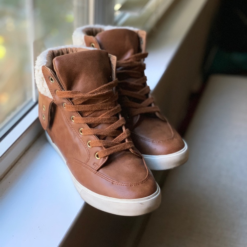 Brown wedge sneakers